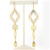 Image 4 : 14K Gold Polished Flat Open Work w/ Briolette Citrine Long Drop Dangle Earrings