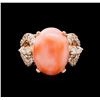 Image 2 : 5.68 ctw Pink Coral and Diamond Ring - 14KT Rose Gold