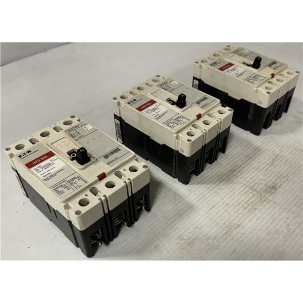 (3) Eaton #HFD3060BP10 Industrial Circuit Breakers