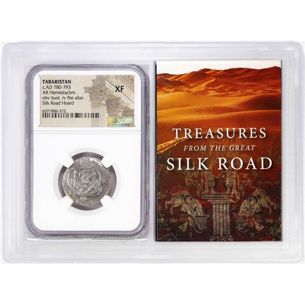Tabaristan 780-793 c.AD Ar Hemidrachm Silk Road Hoard Ancient Coin NGC XF Story Box