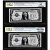 Image 1 : Changeover Pair of 1928A/1928B $1 Silver Certificate Notes PCGS Choice Unc 63/AU 58PPQ