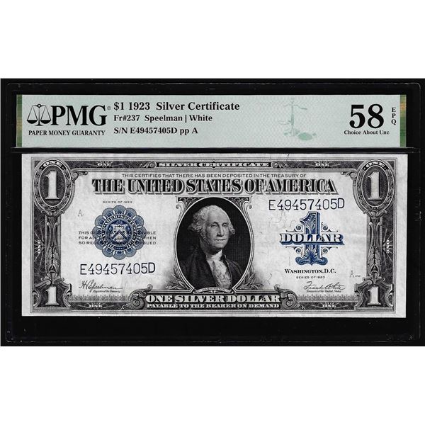 1923 $1 Horse Blanket Silver Certificate Note Fr.237 PMG Choice About Unc 58EPQ