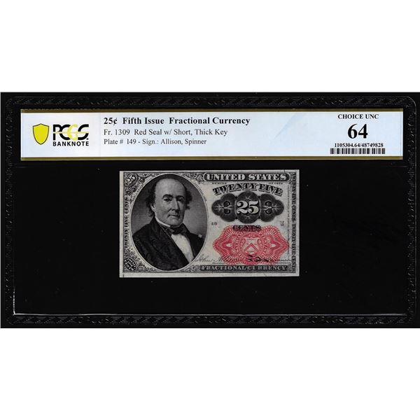 1874 Fifth Issue Twenty-Five Cents Fractional Currency Note Fr.1309 PCGS Choice Unc 64