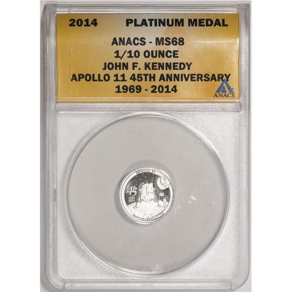 2014 Proof 1/10 oz Platinum JFK Apollo 11 Anniversary Medal ANACS MS68