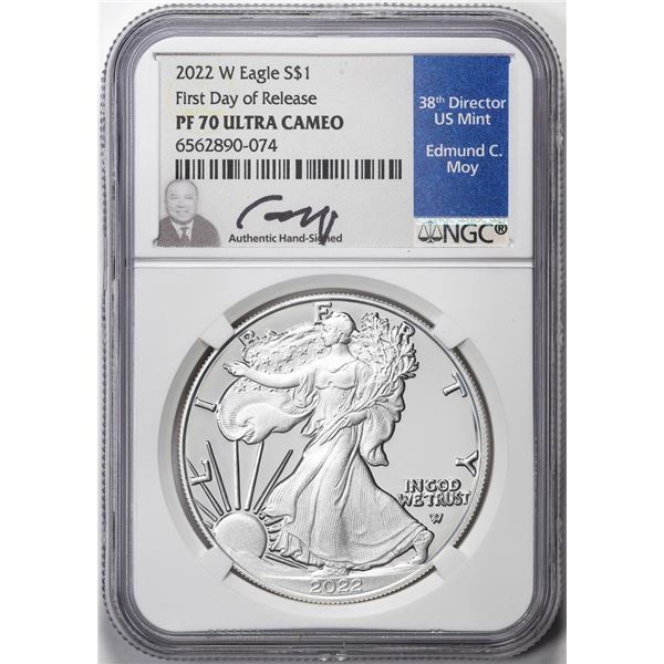 2022-W $1 Proof American Silver Eagle Coin NGC PF70 Ultra Cameo FDOR Moy Signature