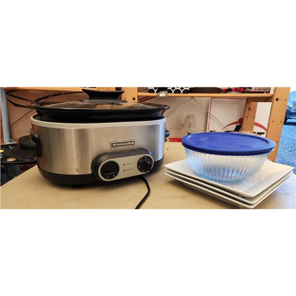 339 -- KICHEN AID SLOW COOKER, PYREX BOWL AND PLATES