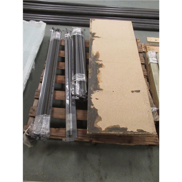48"x18"LOT: +/- 10 METAL RACK SHELVING FRAMES AND WOODEN SHELVES