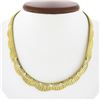 Image 1 : Vintage 18K Gold 17" Bezel Diamond Wide Textured Flared Wavy Link Chain Necklace