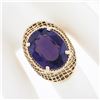 Image 3 : Vintage 14k Gold Oval Synthetic Alexandrite Crisscross Open Work Solitaire Ring