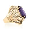 Image 5 : Vintage 14k Gold Oval Synthetic Alexandrite Crisscross Open Work Solitaire Ring