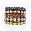 Image 4 : Vintage 14k Gold Round Ruby Sapphire Diamond Opal Pearl 5 Band Harem Stack Ring