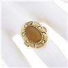 Image 3 : Vintage 14k Yellow Gold Oval Cabochon Jelly Opal Textured Open Work Platter Ring