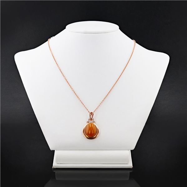 10.01 ctw Opal and 0.15 ctw Diamond 14K Rose Gold Pendant