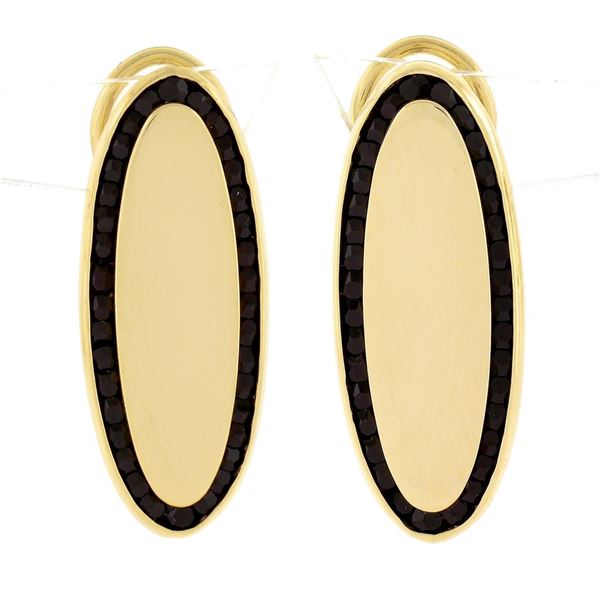 Vintage 14K Gold Polished Elongated Oval w/ Garnet Channel Frame Drop Earrings