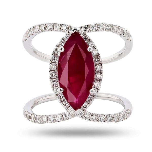 3.13 ctw Ruby and 0.66 ctw Diamond 18K White Gold Ring