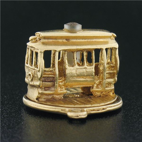 Vintage 14K Gold Detailed Cable Car w/ Golden Gate Bridge Stanhope Charm Pendant