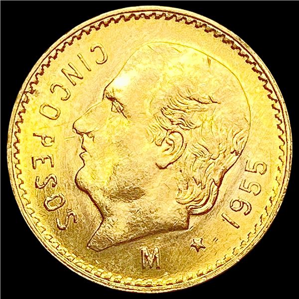 1955 Mexico Gold 5 Pesos 0.1206oz UNCIRCULATED
