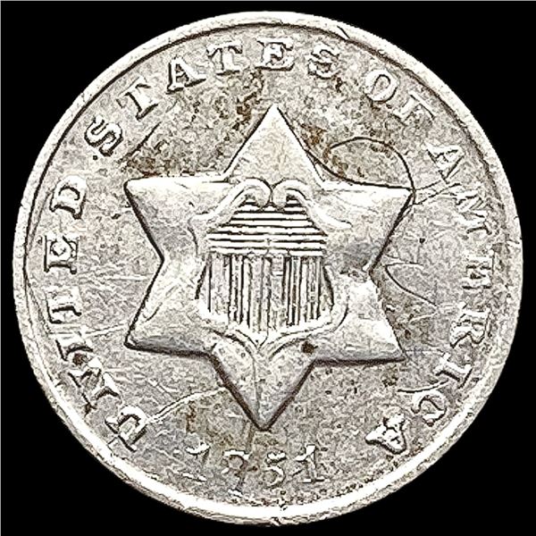 1851-O Silver Three Cent LIGHTLY CIRCULATED