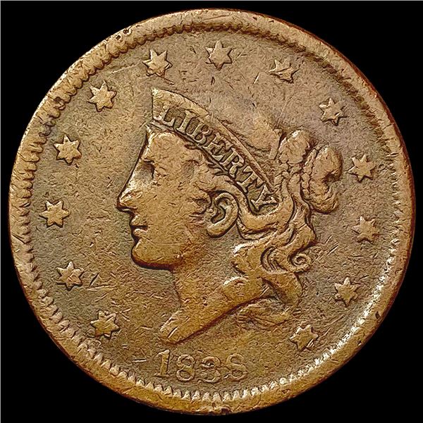 1838 Coronet Head Large Cent LIGHTLY CIRCULATED