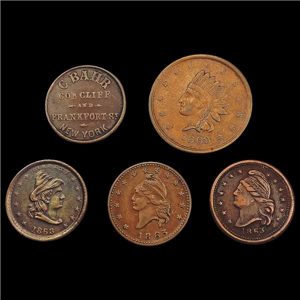 1863  Varied Civil War Tokens Lot [5 Coins] HIGH GRADE