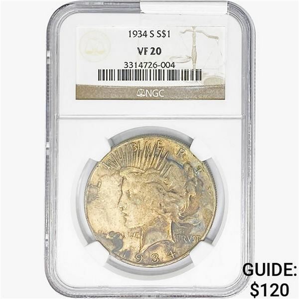 1934-S Silver Peace Dollar NGC VF20