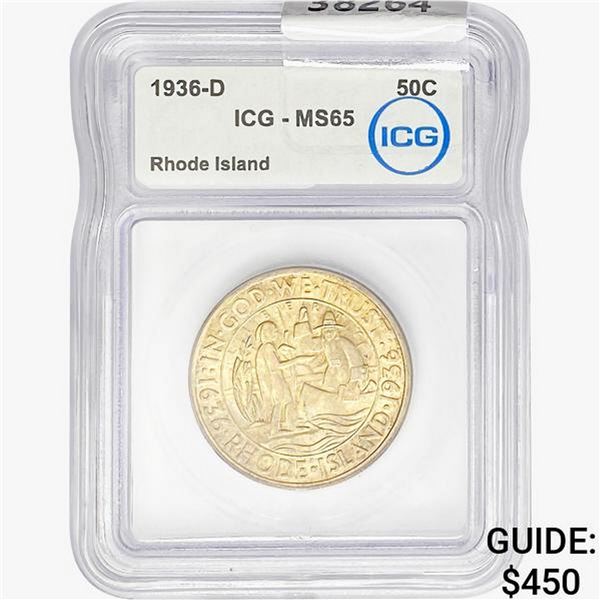 1936-D Rhode Island Half Dollar ICG MS65