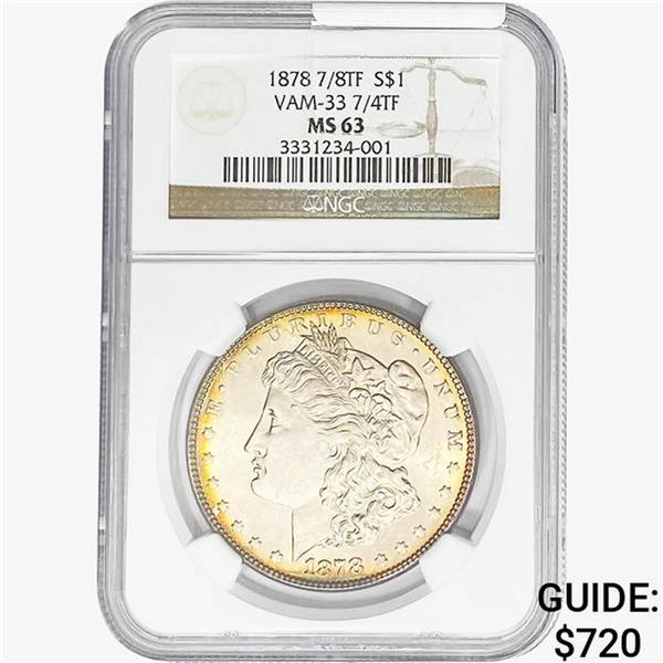 1878 7/8TF Morgan Silver Dollar NGC MS63 VAM-33