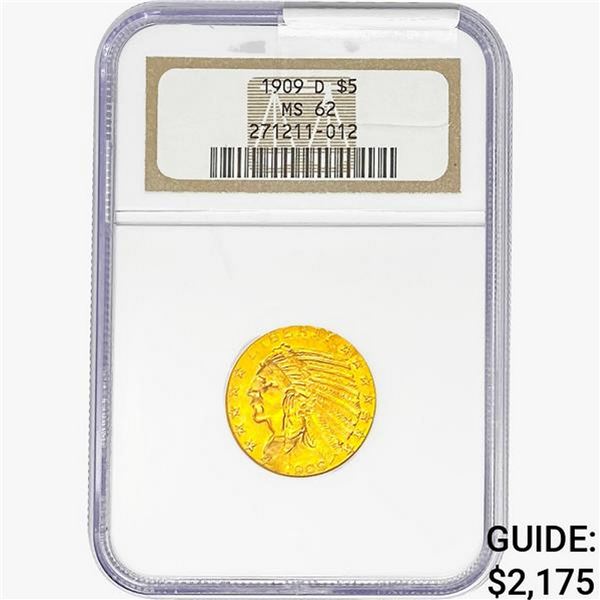 1909-D $5 Gold Half Eagle NGC MS62