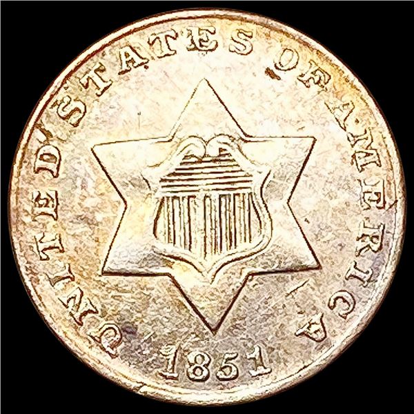 1851 Silver Three Cent CLOSELY UNCIRCULATED