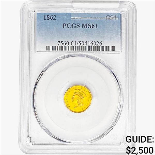 1862 Rare Gold Dollar PCGS MS61