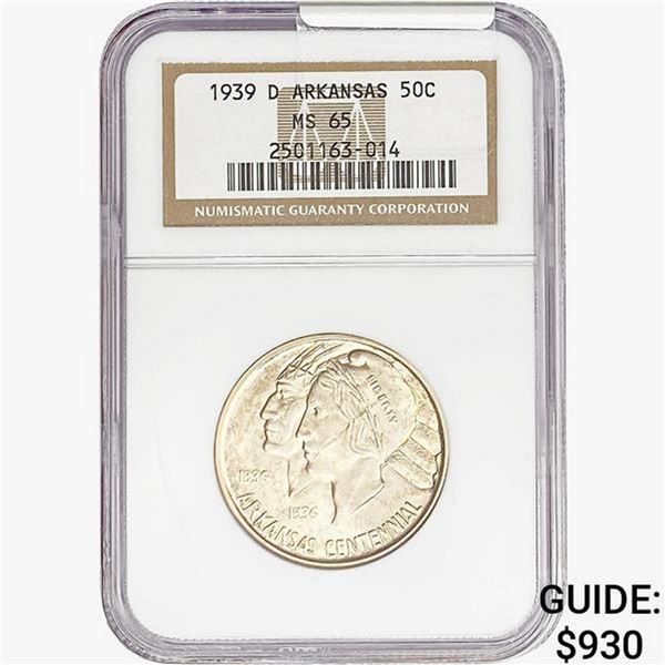 1939-D Arkansas Half Dollar NGC MS65
