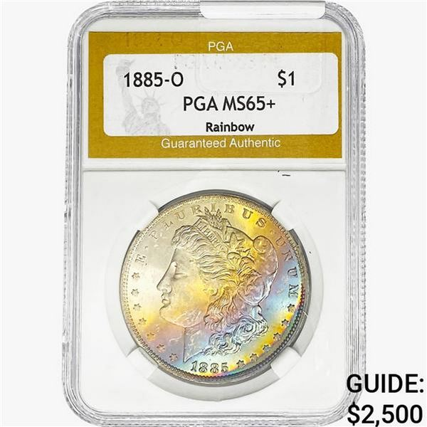 1885-O Morgan Silver Dollar PGA MS65+ Rainbow
