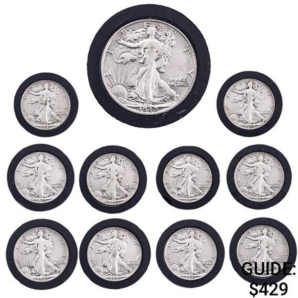 1940-1945 Varied Date Walking Lib. Half Dollars [11 Coins]