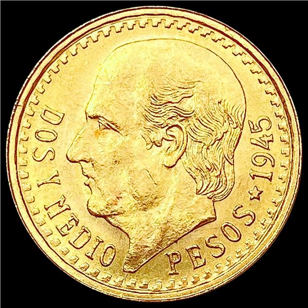 1945 Mexico Gold 2.5 Pesos 0.0603oz UNCIRCULATED