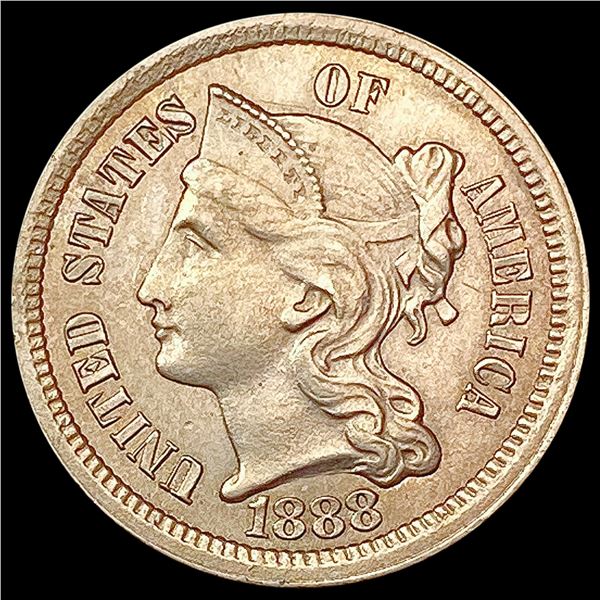 1888 Nickel Three Cent CLOSELY UNCIRCULATED