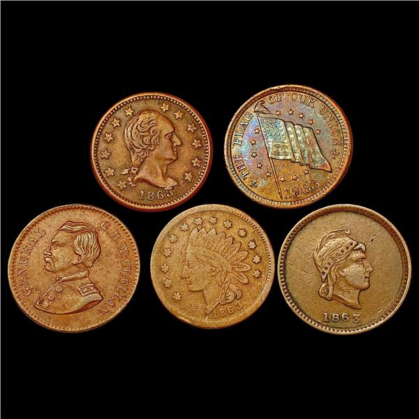 1863 Varied Civil War Tokens Lot [5 Coins] HIGH GRADE