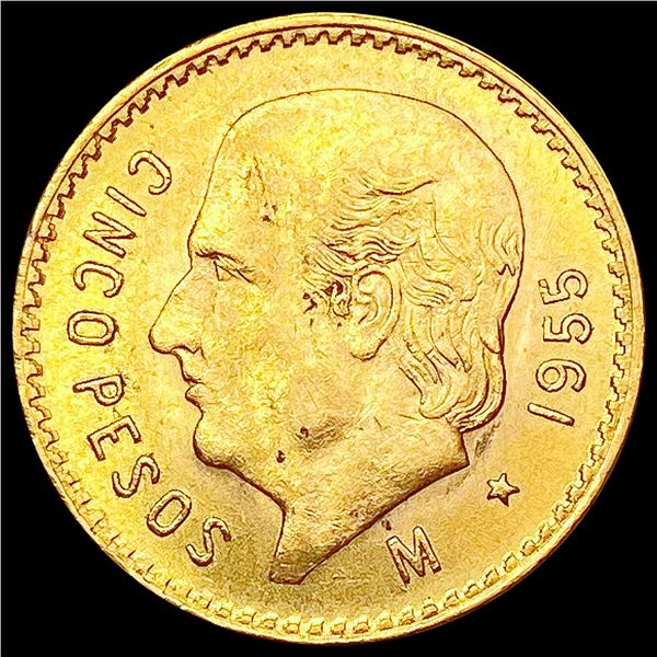 1955 Mexico Gold 5 Pesos 0.1206oz UNCIRCULATED