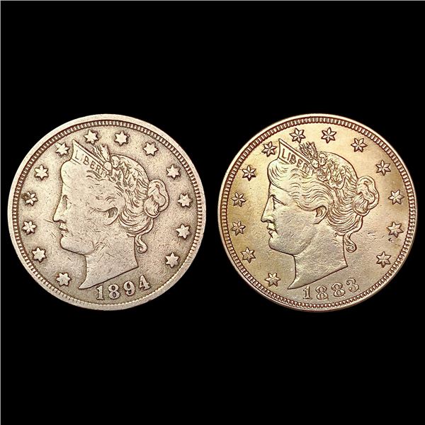 1883-1894 US V Nickel Lot [2 Coins] LIGHTLY CIRCULATED