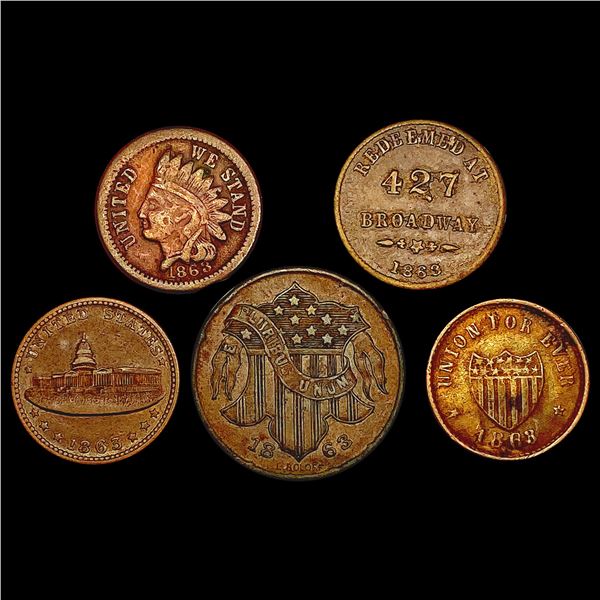1863 Varied Civil War Tokens Lot [5 Coins] HIGH GRADE