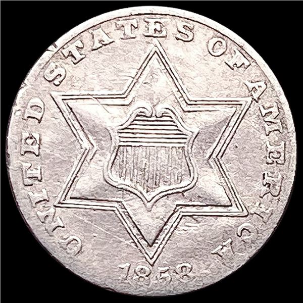 1858 Silver Three Cent CLOSELY UNCIRCULATED