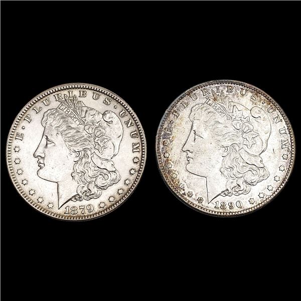 [2] 1879&1890-S Morgan Silver Dollar CHOICE AU