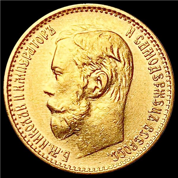 1899 .1245oz Gold Russia 5 Roubles UNCIRCULATED