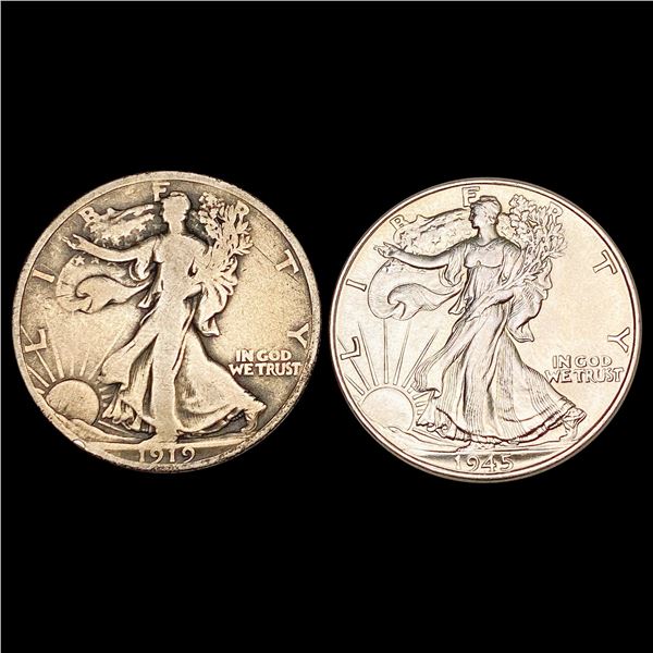[2] 1919-D&1945 Walking Liberty Half Dollar UNCIRCULATED