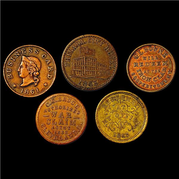 1861-1863 Varied Civil War Tokens Lot [5 Coins] HIGH GRADE