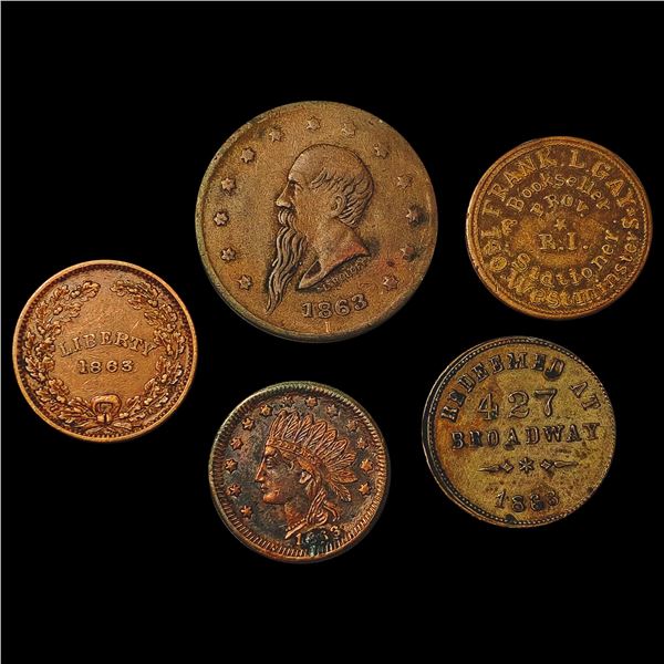 1863 Civil War Tokens Lot [5 Coins] HIGH GRADE