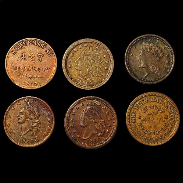 1863 Civil War Tokens Lot [5 Coins] HIGH GRADE
