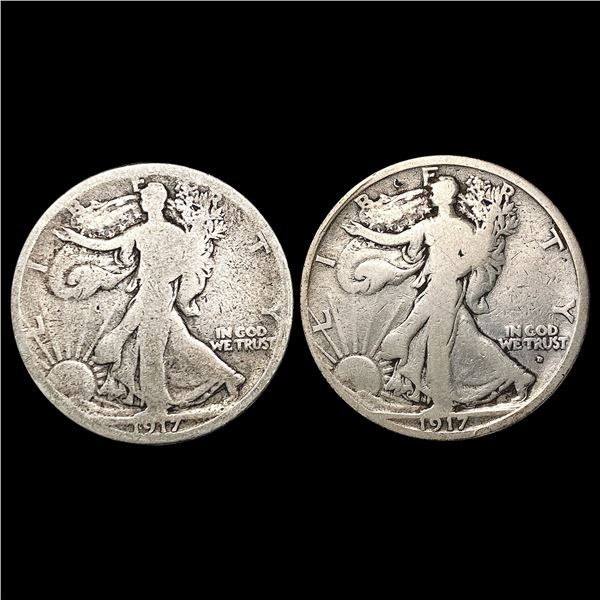[2] 1917-D Walking Liberty Half Dollars [2 Coins] HIGH GRADE