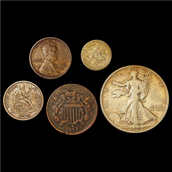 1852-1927 US Type Coinage Lot [5 Coins] HIGH GRADE