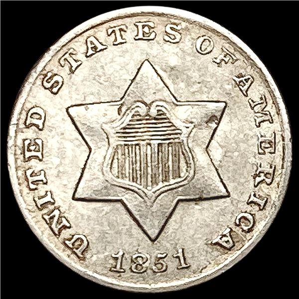 1851-O Silver Three Cent CLOSELY UNCIRCULATED