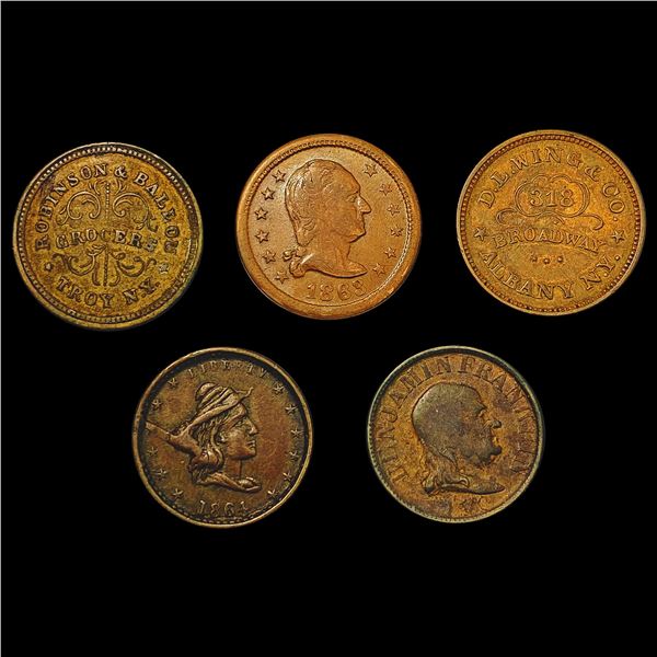 1863-1864 Varied Civil War Tokens Lot [5 Coins] HIGH GRADE